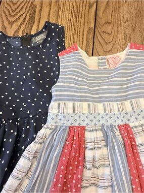 Two Dress Set Sz 5/6- A.T.U.N. Navy Polka Dot & Blue-Stripe Patchwork DW